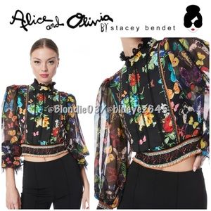 Alice + Olivia Camreigh Blouson Sleeve Blouse in Atrium Floral XS